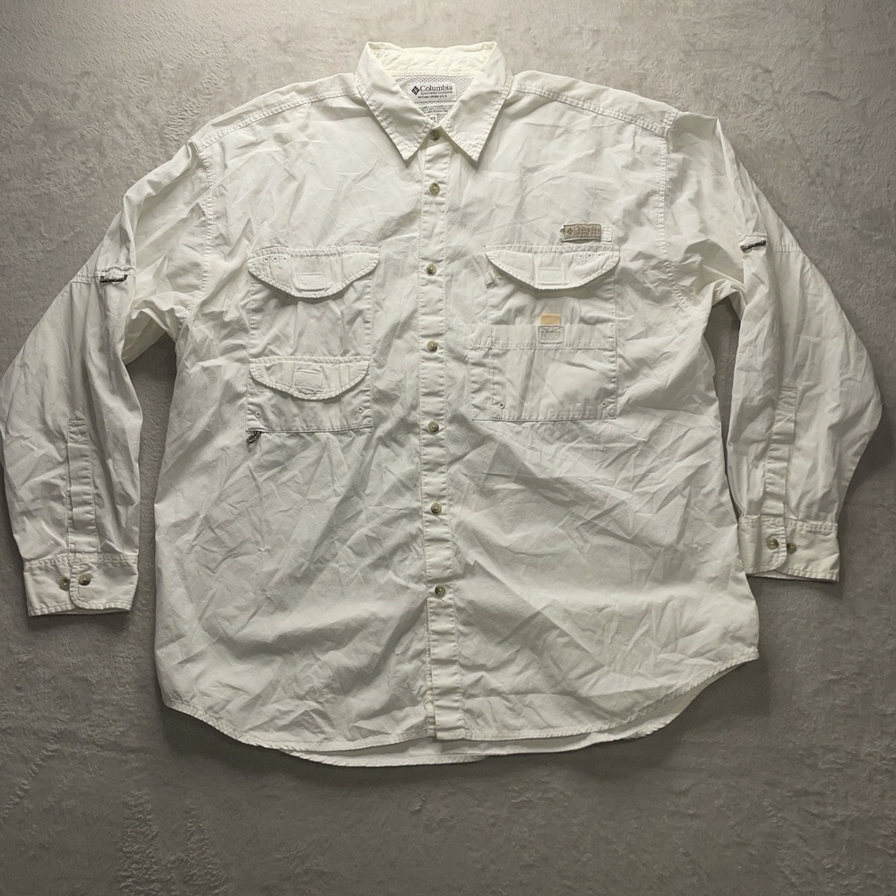 Columbia PFG Men's XL White Fishing Shirt Lot of 2 Long Sleeve Vented Outdoors - Picture 9 of 16